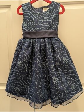 2/$40 Newberry Girls Navy Glitter Rose Dress – Size 4